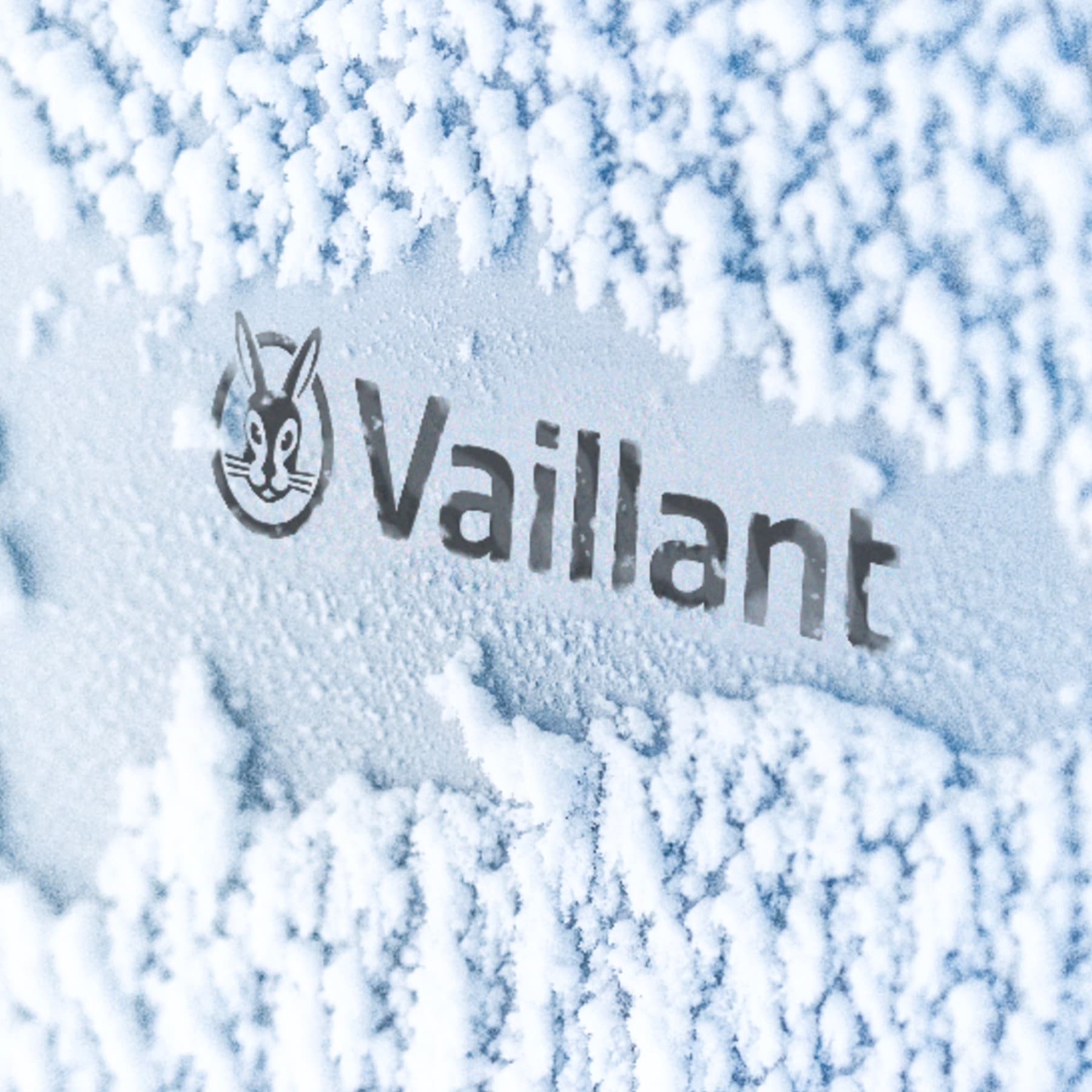Logo Vaillant na zasneženom tepelné čerpadle